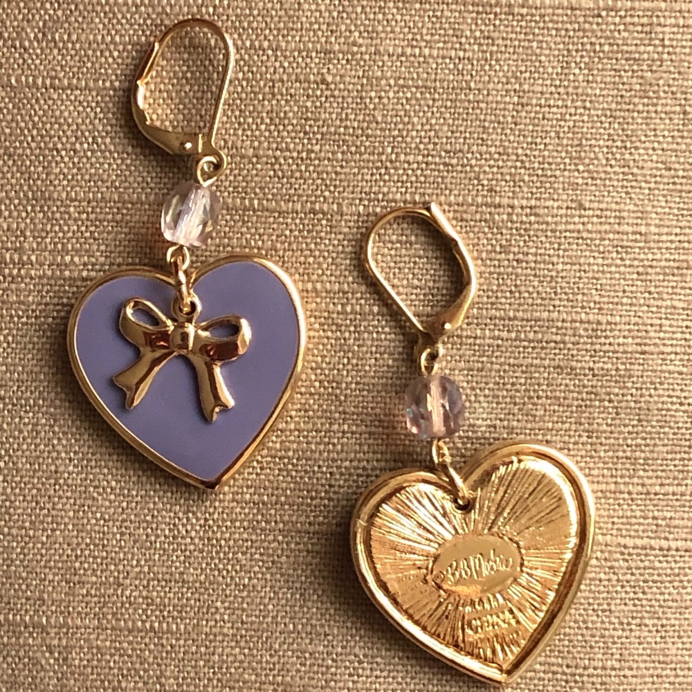 Purple Heart Goldtone bow pierced dangle earrings